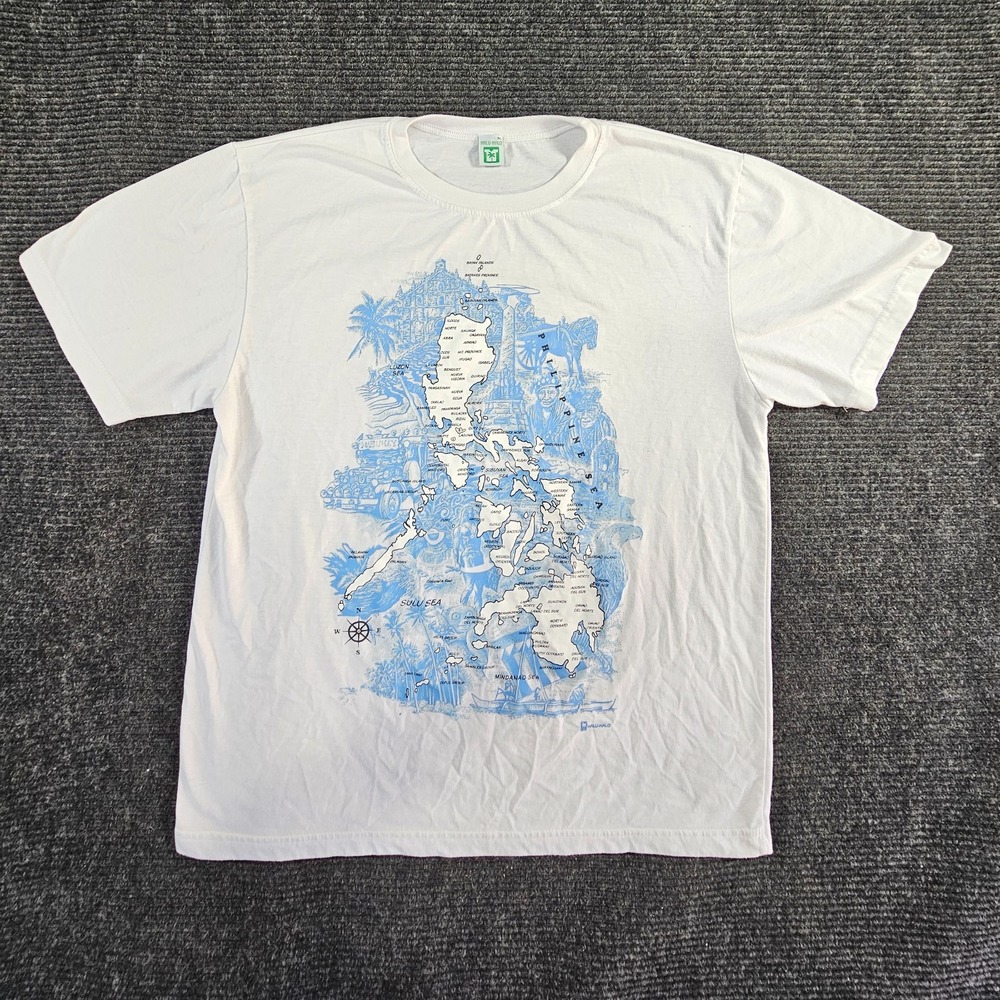 Halu Halo T-Shirt Womens XL White Philippines Sea Illustrative Map Graphic Print